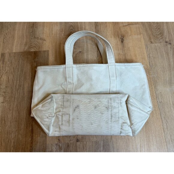 L.L. Bean Boat And Tote Bag White on White Ivory Zipper Top Medium Canvas USA - Picture 8 of 9